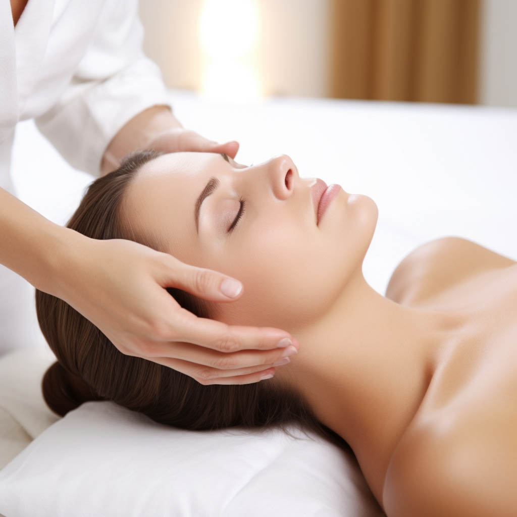 Reiki treatment with hands on face